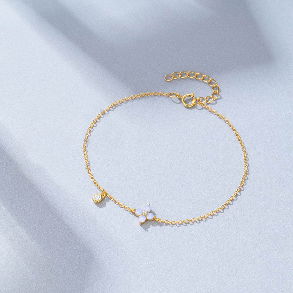 S925 Silver Blue Opal Lucky Clover Bracelet - MOWTE