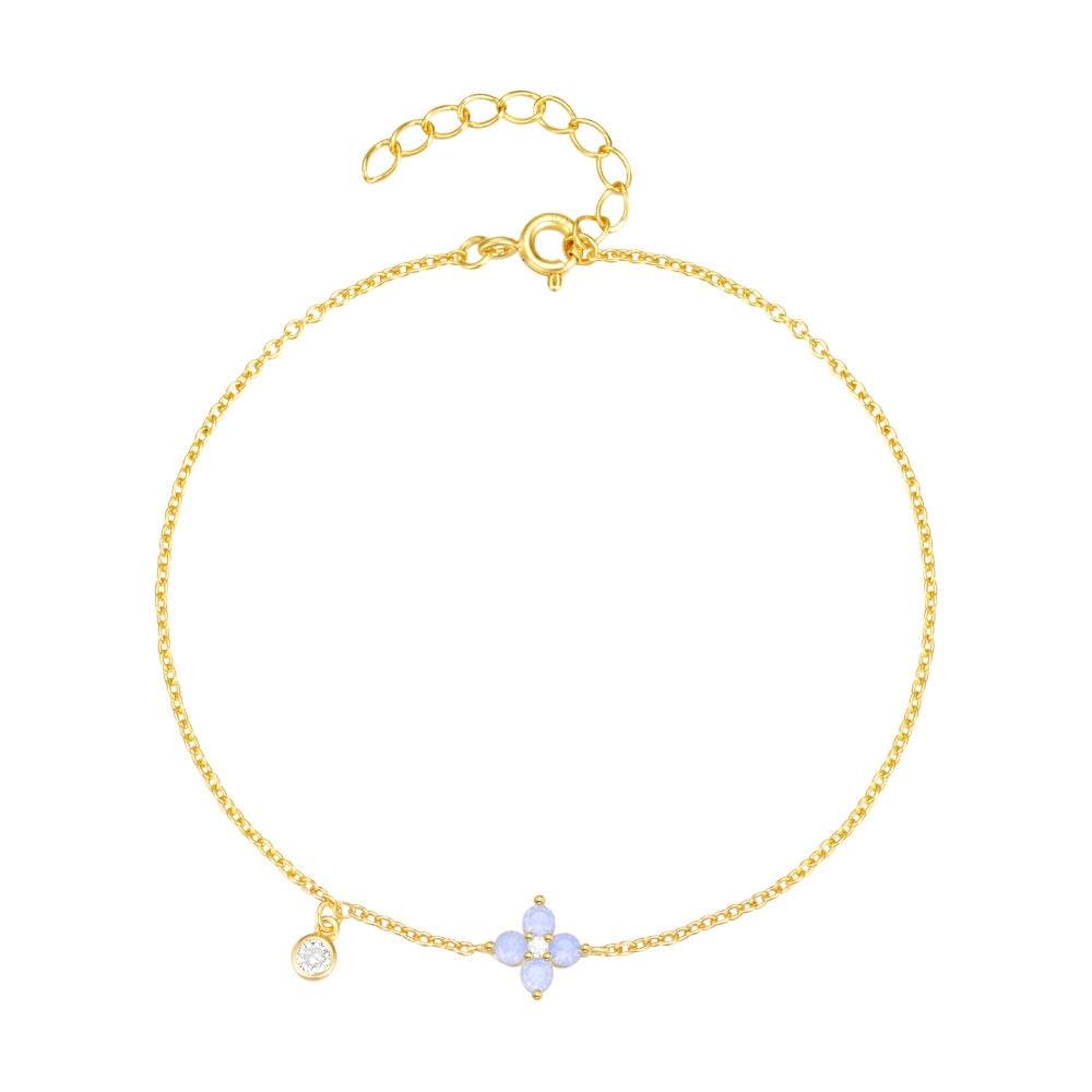 S925 Silver Blue Opal Lucky Clover Bracelet - MOWTE