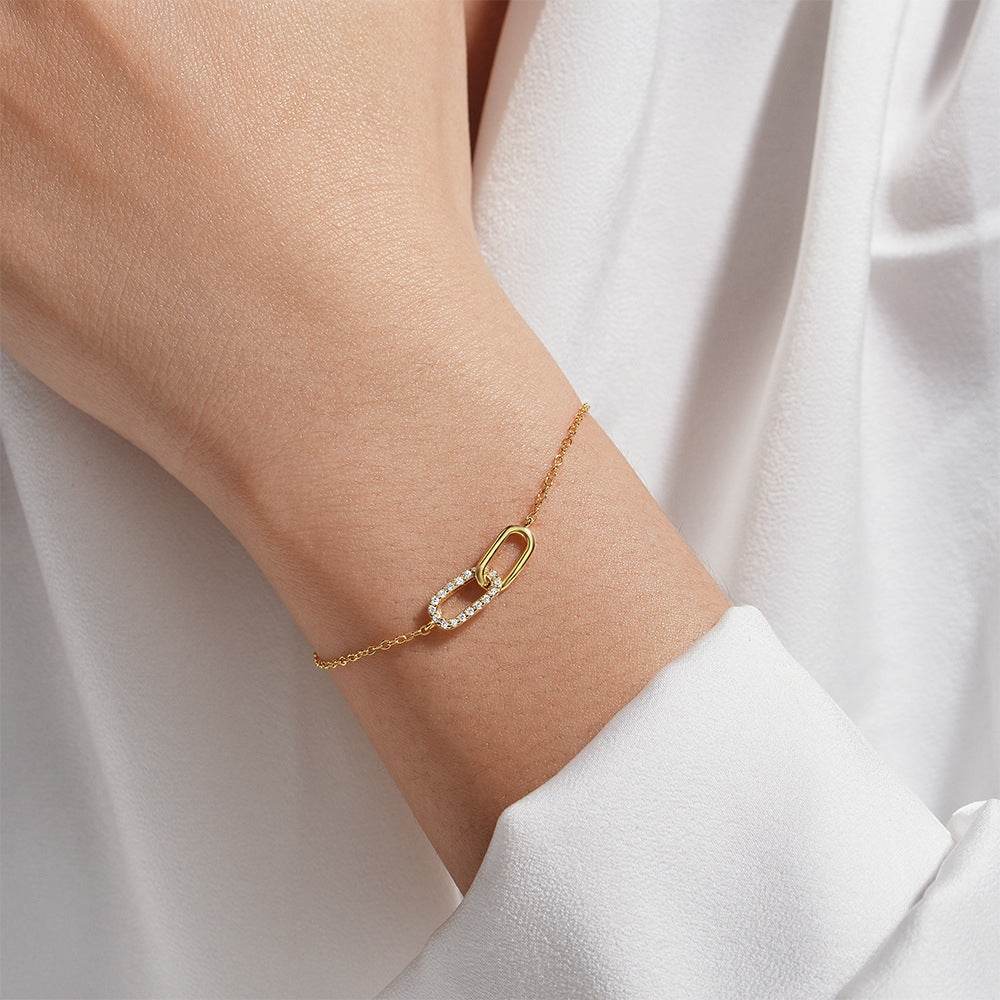 925 sterling silver cross double button zircon inlaid daily wear bracelet - MOWTE
