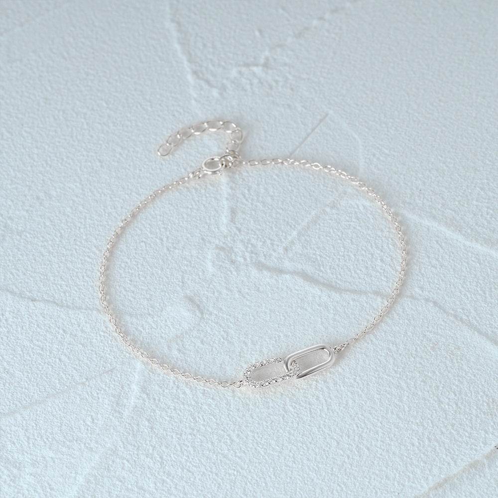 925 sterling silver cross double button zircon inlaid daily wear bracelet - MOWTE