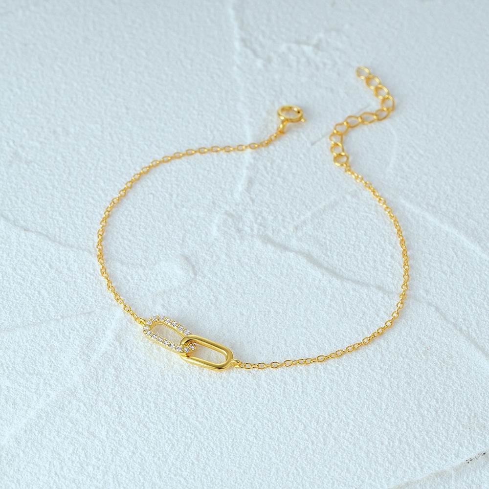 925 sterling silver cross double button zircon inlaid daily wear bracelet - MOWTE