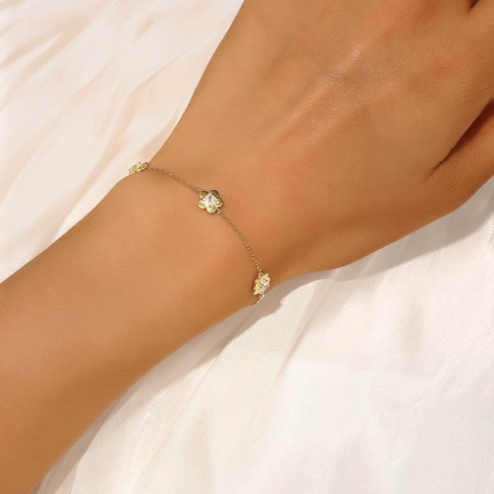 S925 sterling silver classic heart-shaped flower women's bracelet - MOWTE