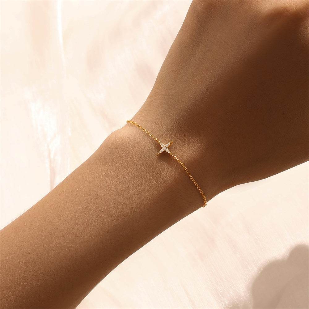 Classic S925 sterling silver diamond studded four-star slim bracelet - MOWTE