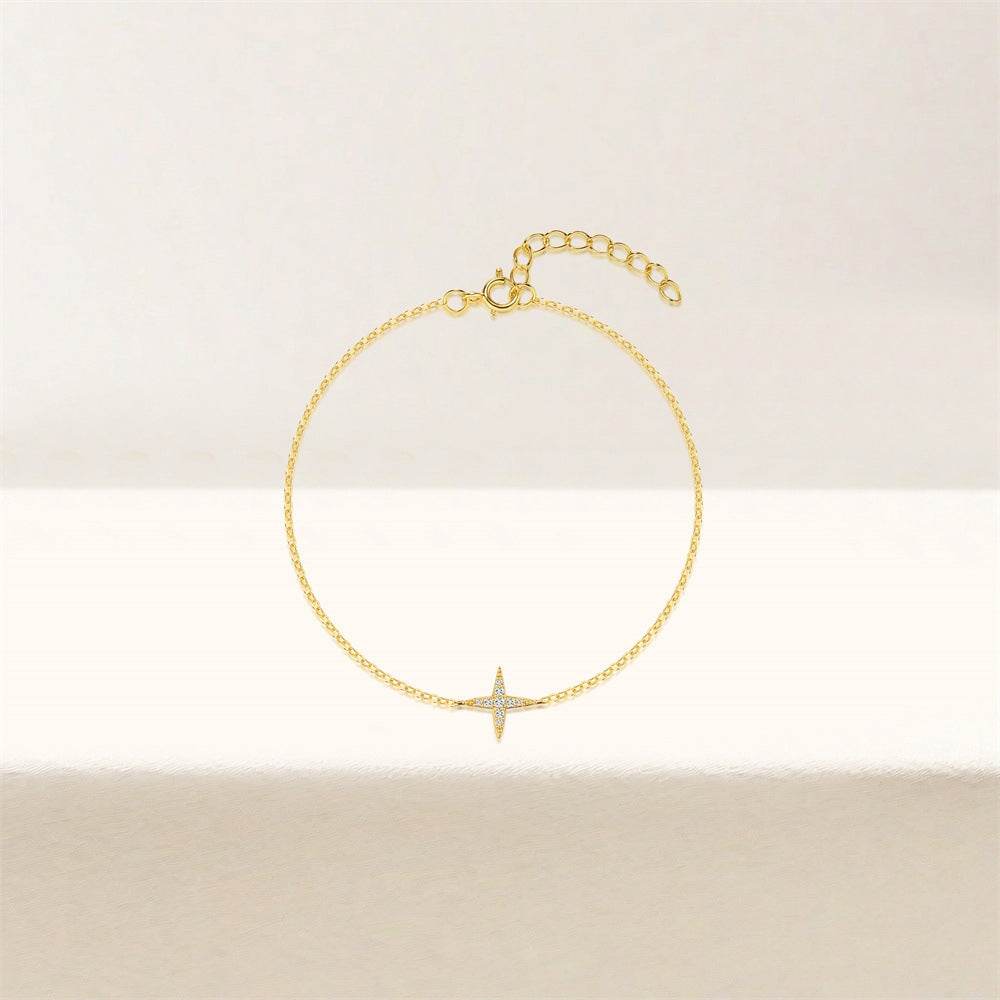 Classic S925 sterling silver diamond studded four-star slim bracelet - MOWTE