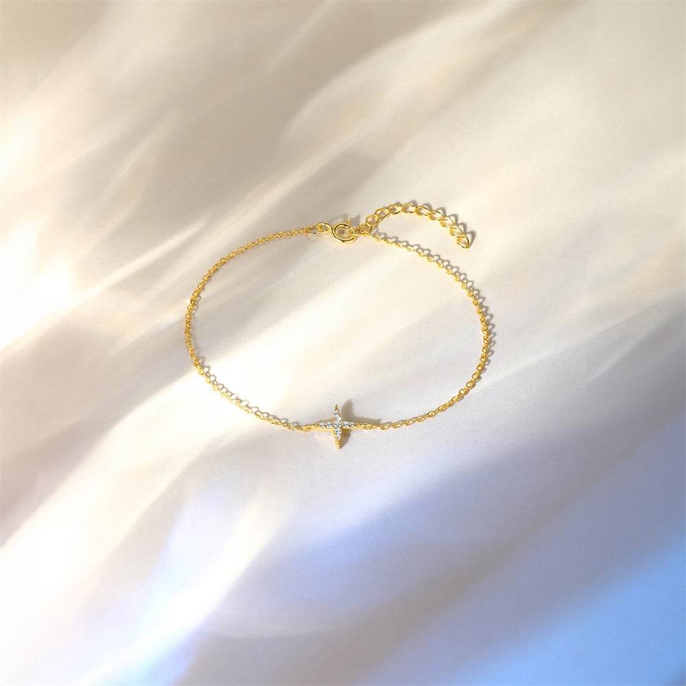Classic S925 sterling silver diamond studded four-star slim bracelet - MOWTE