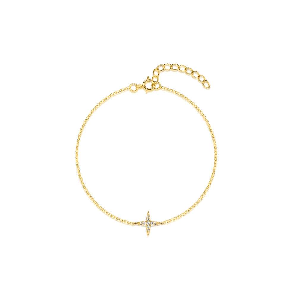 Classic S925 sterling silver diamond studded four-star slim bracelet - MOWTE
