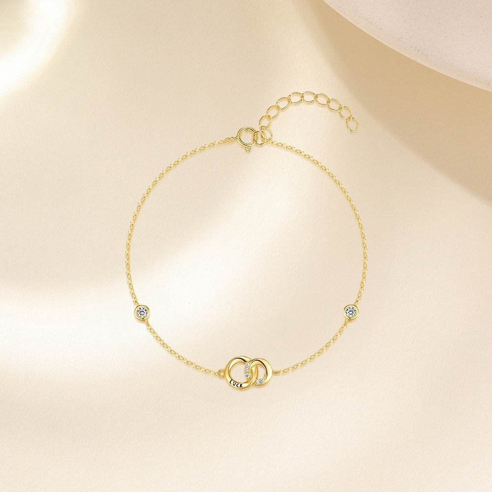 S925 sterling silver double ring diamond inlaid lucky bracelet - MOWTE