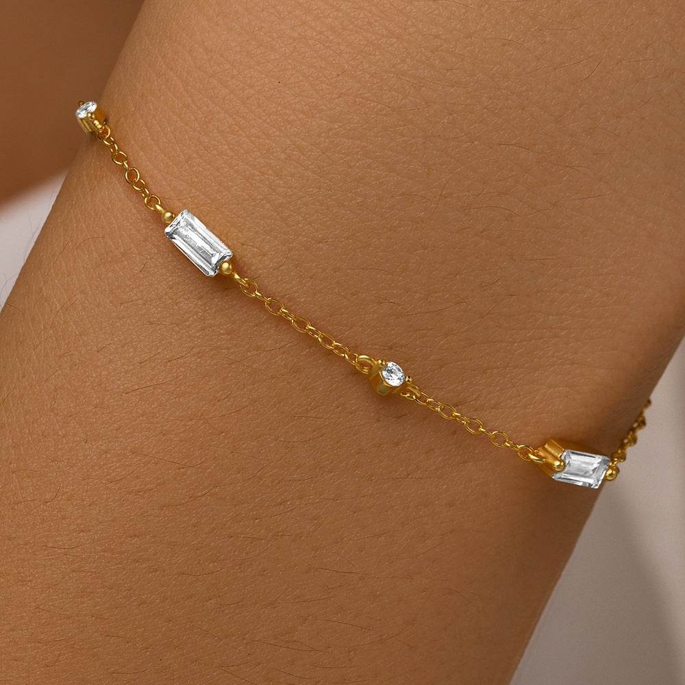 S925 sterling silver square inlaid with diamonds layered for daily wear paired with a women's chain - MOWTE