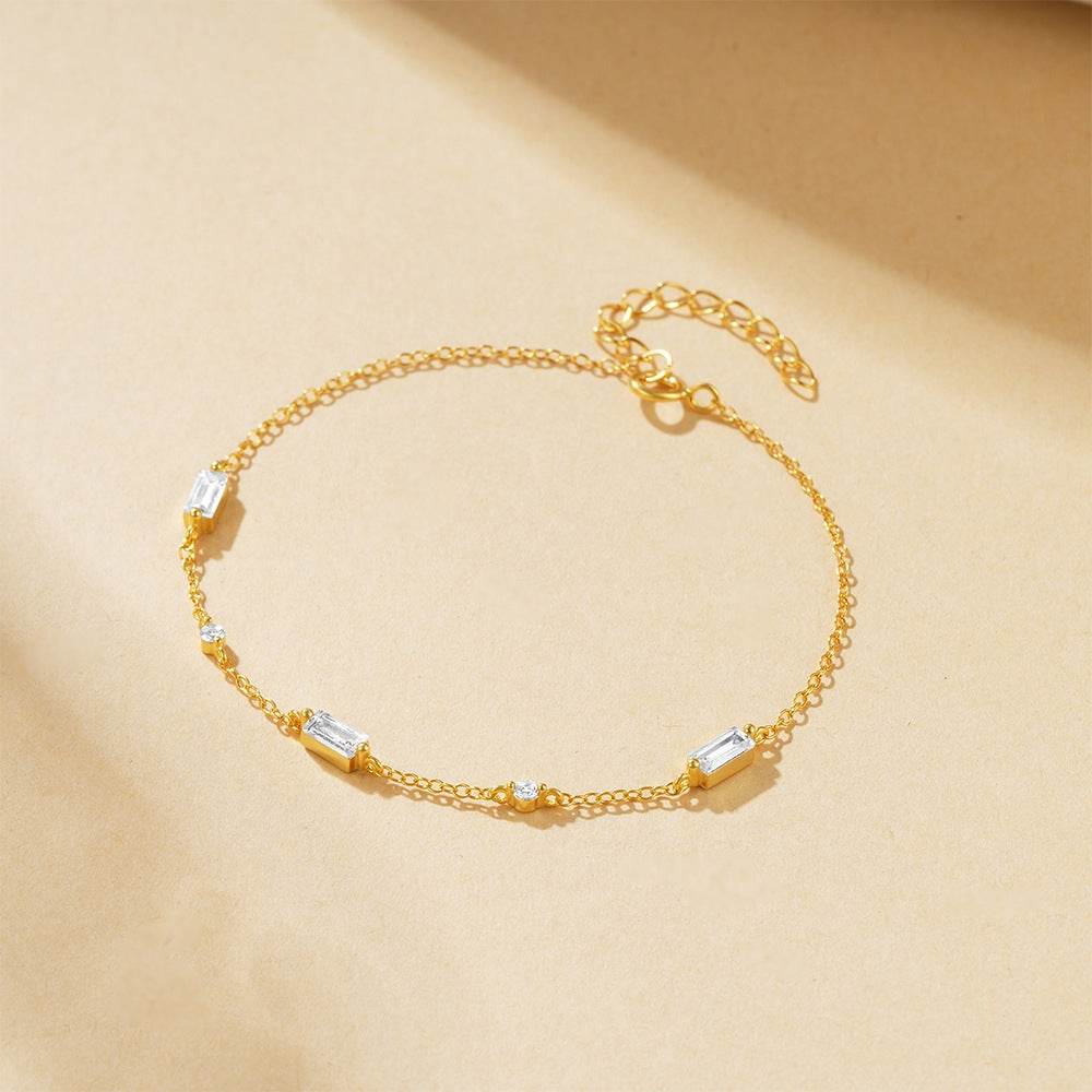 S925 sterling silver square inlaid with diamonds layered for daily wear paired with a women's chain - MOWTE