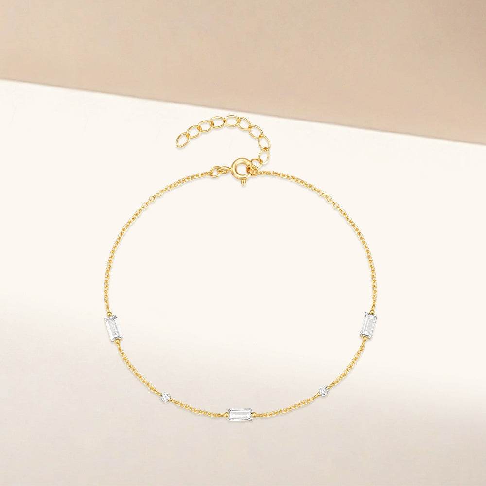 S925 sterling silver square inlaid with diamonds layered for daily wear paired with a women's chain - MOWTE