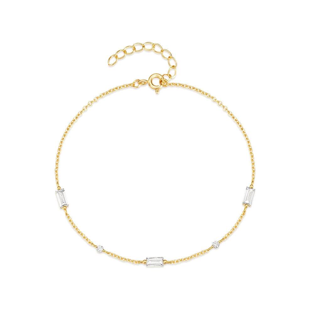 S925 sterling silver square inlaid with diamonds layered for daily wear paired with a women's chain - MOWTE