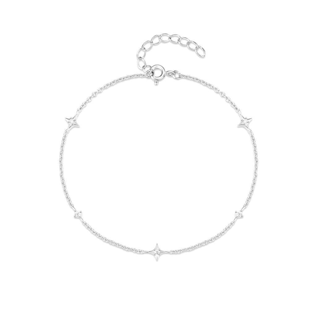 S925 sterling silver four pointed star set with diamonds layered for daily wear bracer - MOWTE