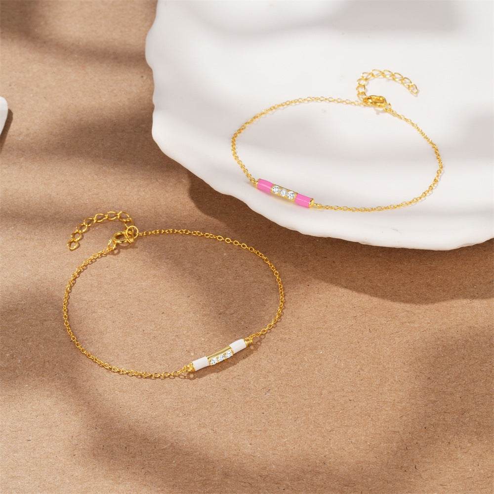 S925 sterling silver small gold bar oil dripping bracelet for women - MOWTE