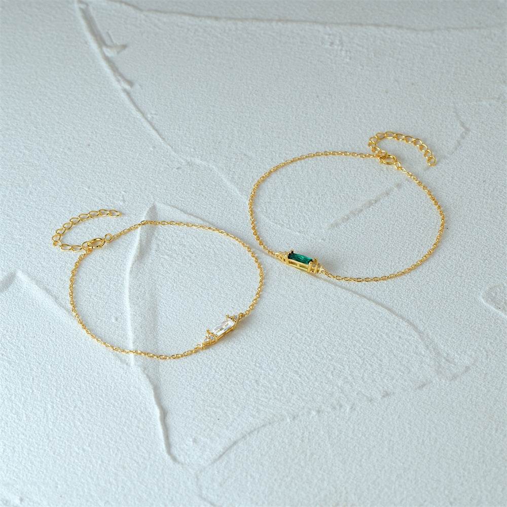 925 sterling silver rectangular diamond set zircon versatile bracelet - MOWTE