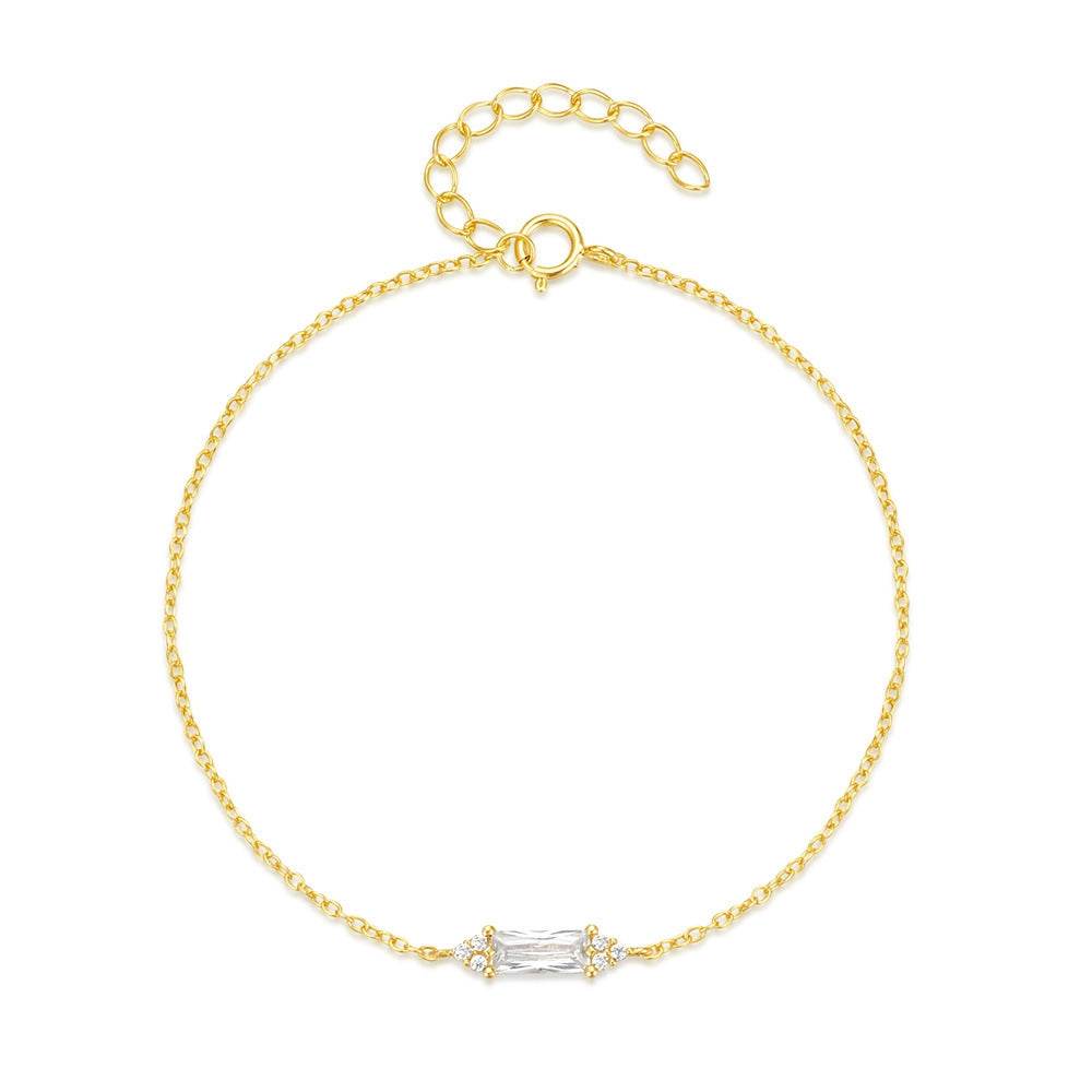 925 sterling silver rectangular diamond set zircon versatile bracelet - MOWTE