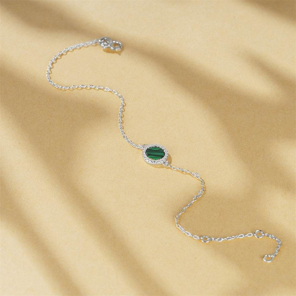 S925 sterling silver classic round peacock stone diamond set versatile bracelet - MOWTE