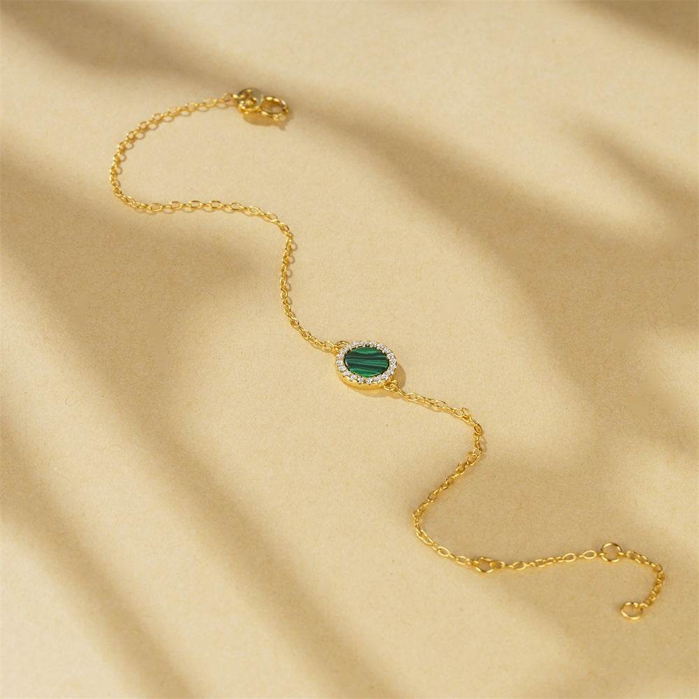 S925 sterling silver classic round peacock stone diamond set versatile bracelet - MOWTE