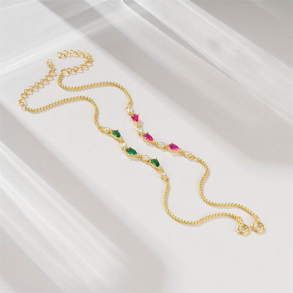 S925 sterling silver round bead chain water drop zircon bracelet - MOWTE