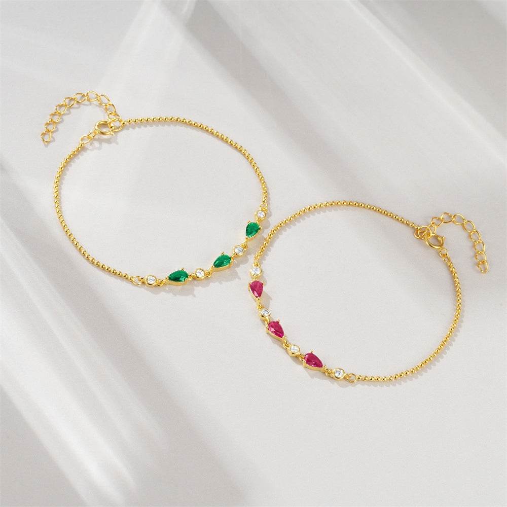 S925 sterling silver round bead chain water drop zircon bracelet - MOWTE