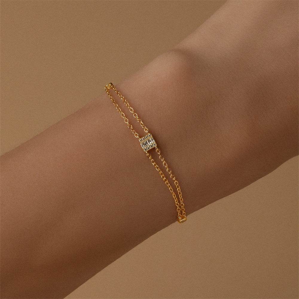 S925 sterling silver layered diamond set versatile bracelet - MOWTE