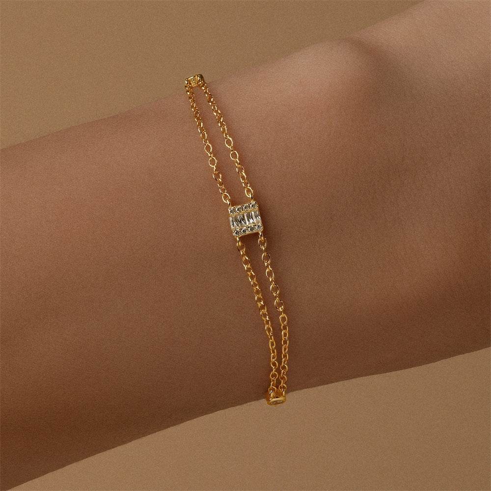 S925 sterling silver layered diamond set versatile bracelet - MOWTE