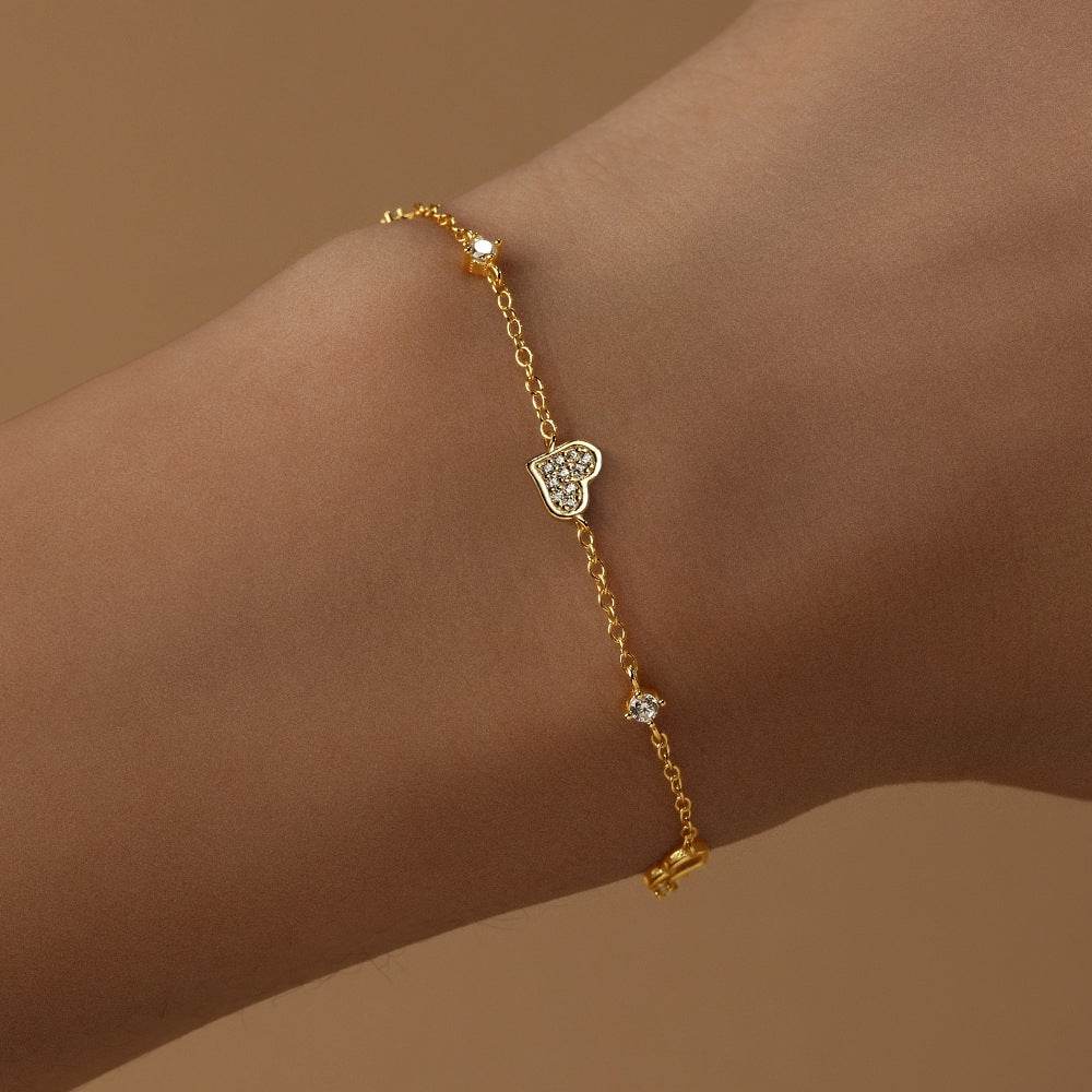 S925 sterling silver heart set diamond versatile bracelet - MOWTE