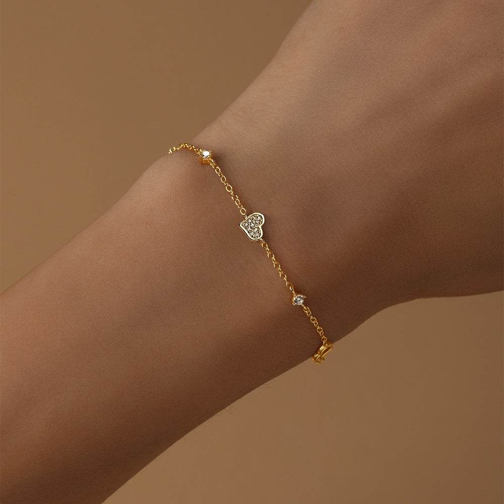S925 sterling silver heart set diamond versatile bracelet - MOWTE