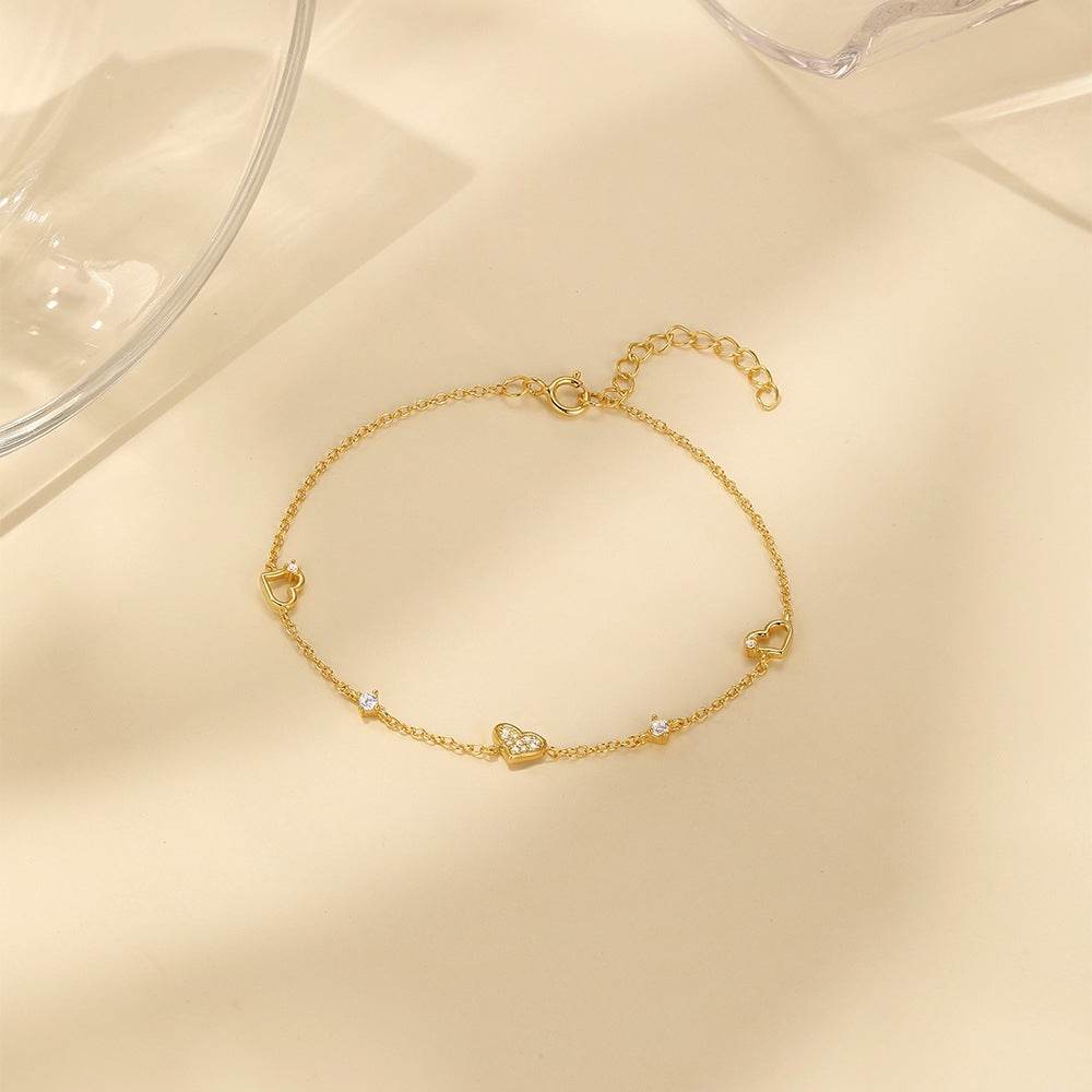 S925 sterling silver heart set diamond versatile bracelet - MOWTE
