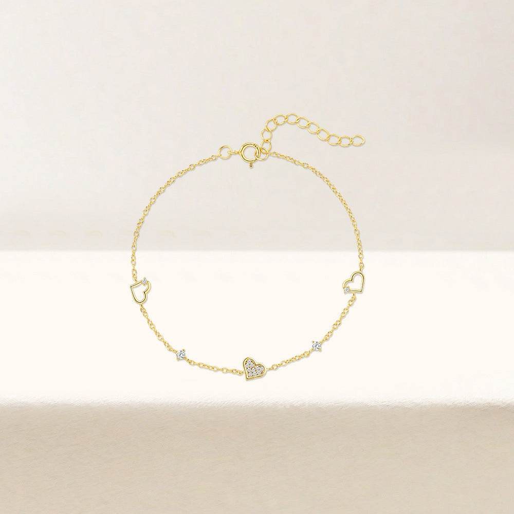 S925 sterling silver heart set diamond versatile bracelet - MOWTE