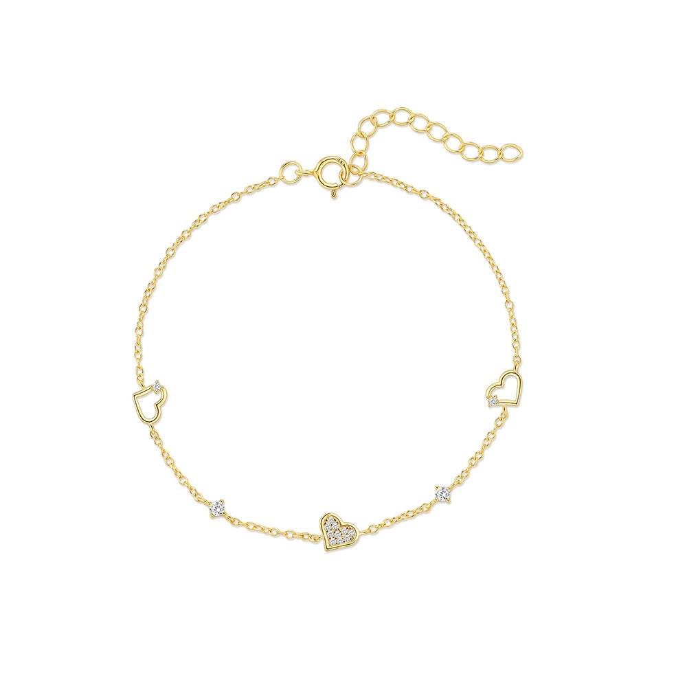 S925 sterling silver heart set diamond versatile bracelet - MOWTE