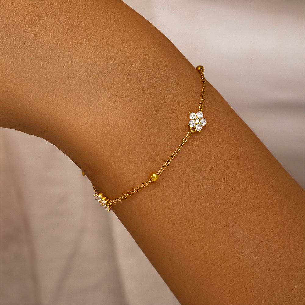 S925 pure silver petal flower set diamond women's daily matching bracelet - MOWTE