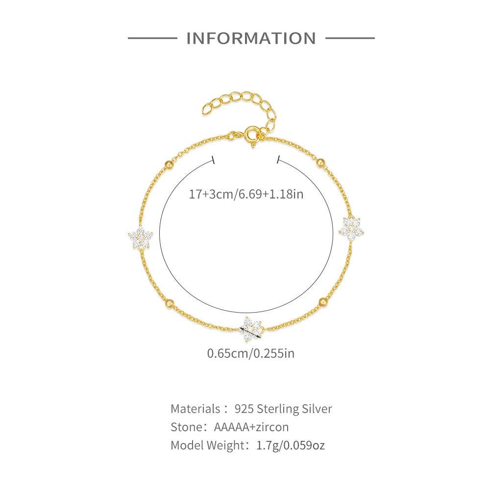 S925 pure silver petal flower set diamond women's daily matching bracelet - MOWTE