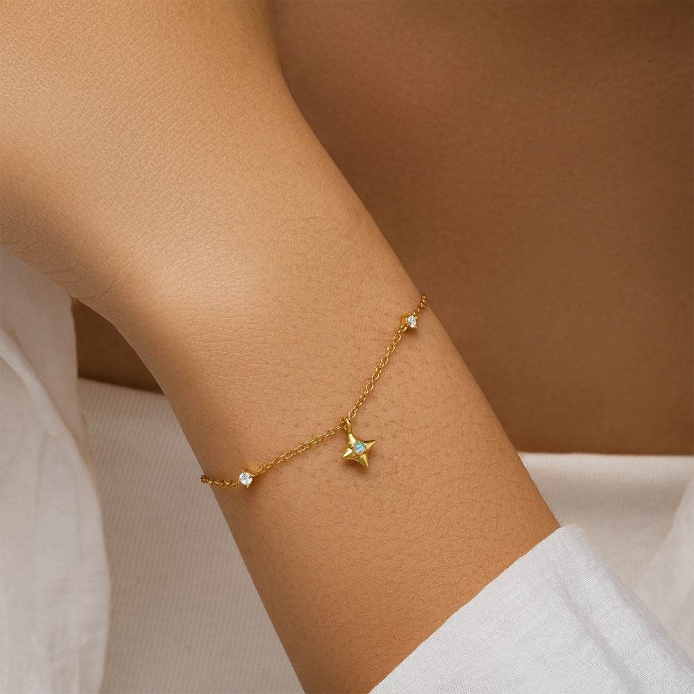 S925 pure silver four pointed star four pointed star diamond inlaid opal Australian treasure women's layered bracelet - MOWTE