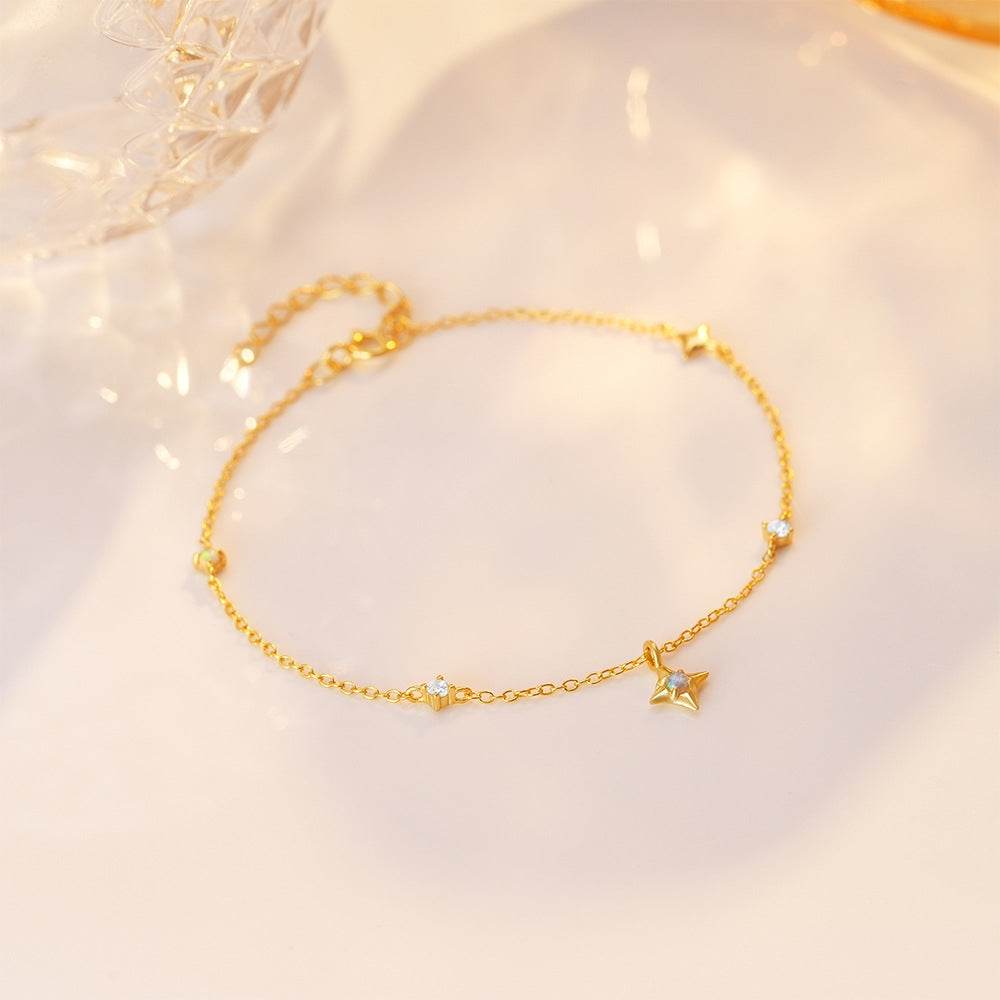 S925 pure silver four pointed star four pointed star diamond inlaid opal Australian treasure women's layered bracelet - MOWTE