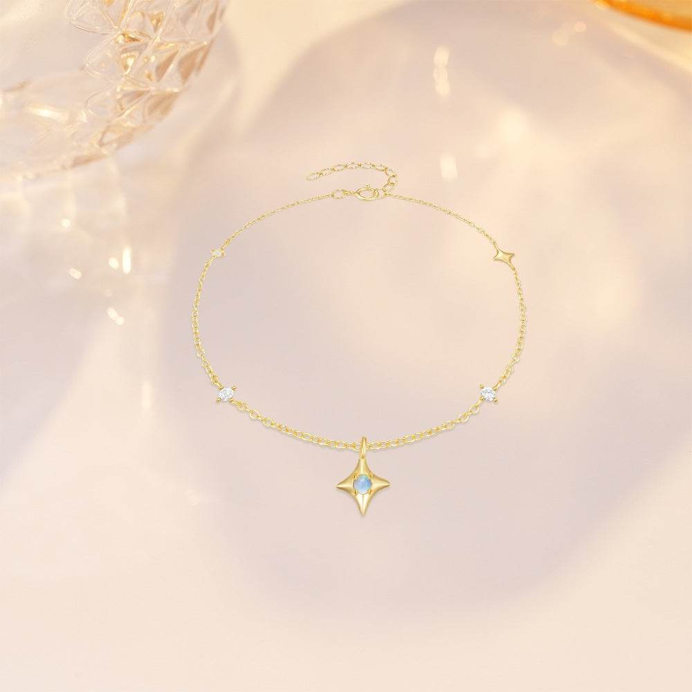S925 pure silver four pointed star four pointed star diamond inlaid opal Australian treasure women's layered bracelet - MOWTE