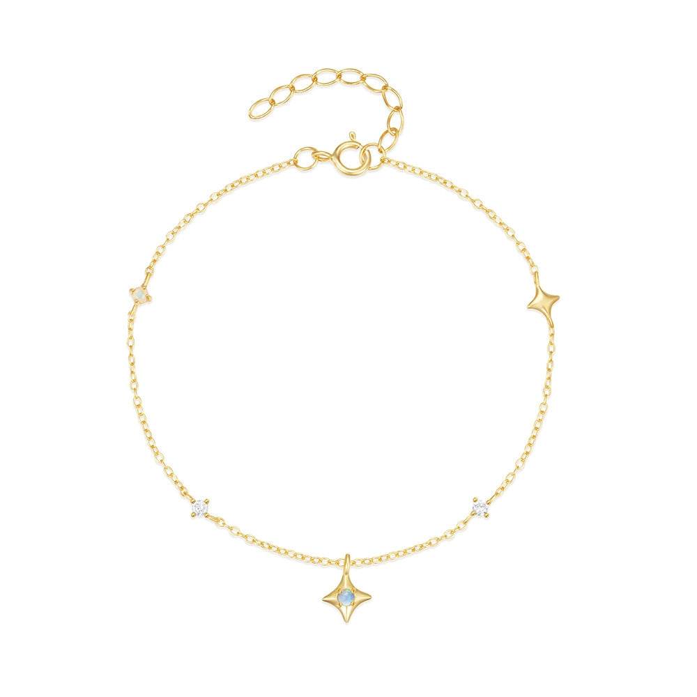 S925 pure silver four pointed star four pointed star diamond inlaid opal Australian treasure women's layered bracelet - MOWTE