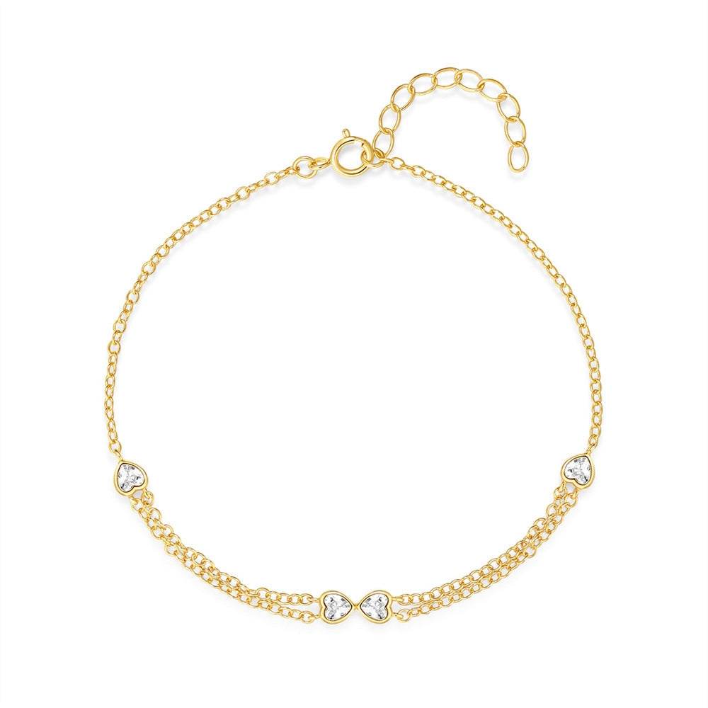 S925 pure silver heart-shaped zircon bow double layered bracelet - MOWTE