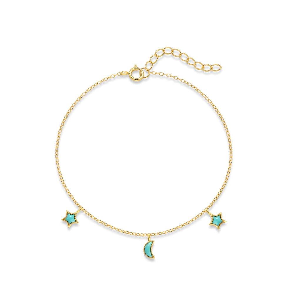 S925 sterling silver geometric star shaped moon mixed bracelet women's turquoise - MOWTE