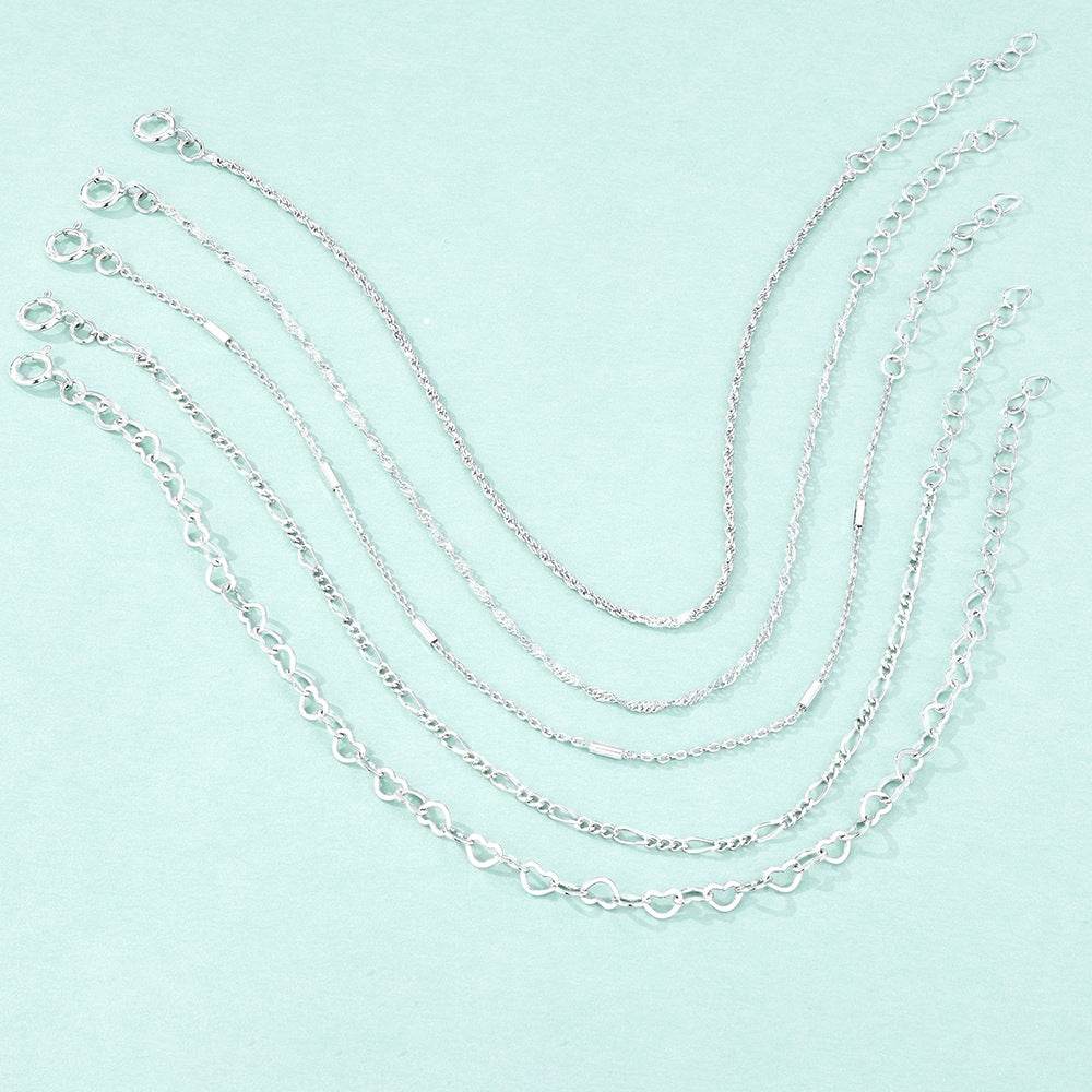 S925 pure silver chain women's DIY chain bracelet plated with bright silver - MOWTE