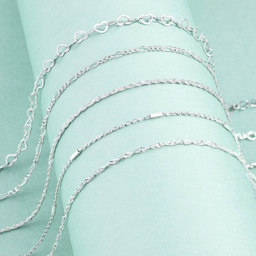 S925 pure silver chain women's DIY chain bracelet plated with bright silver - MOWTE