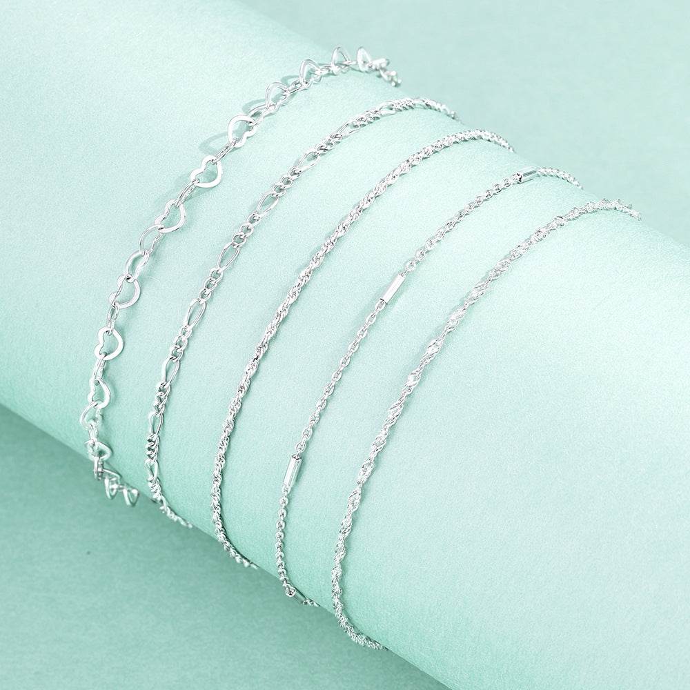 S925 pure silver chain women's DIY chain bracelet plated with bright silver - MOWTE