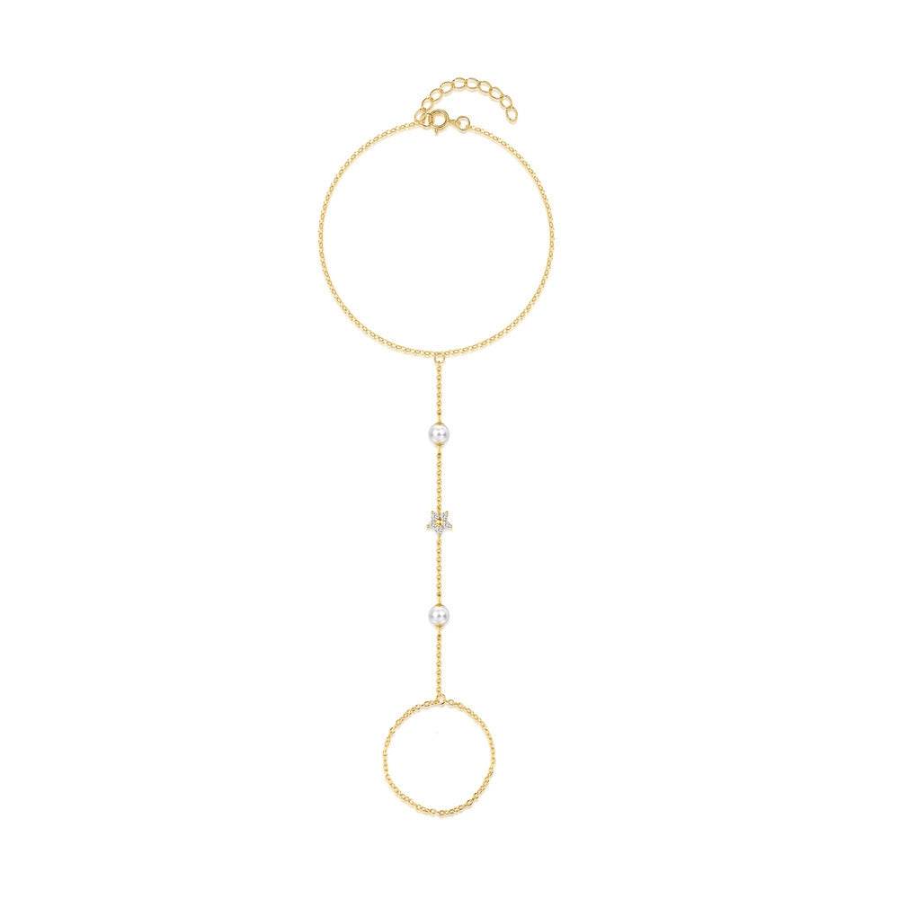 S925 sterling silver women's ring chain five petal flower forest pearl flower bracelet multi-layer stacked bracelet+ring - MOWTE