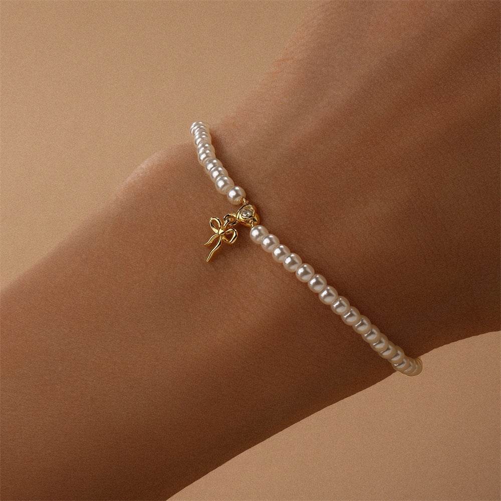 Pearl Love Rose Bow Exquisite Bracelet s925 Pure Silver - MOWTE