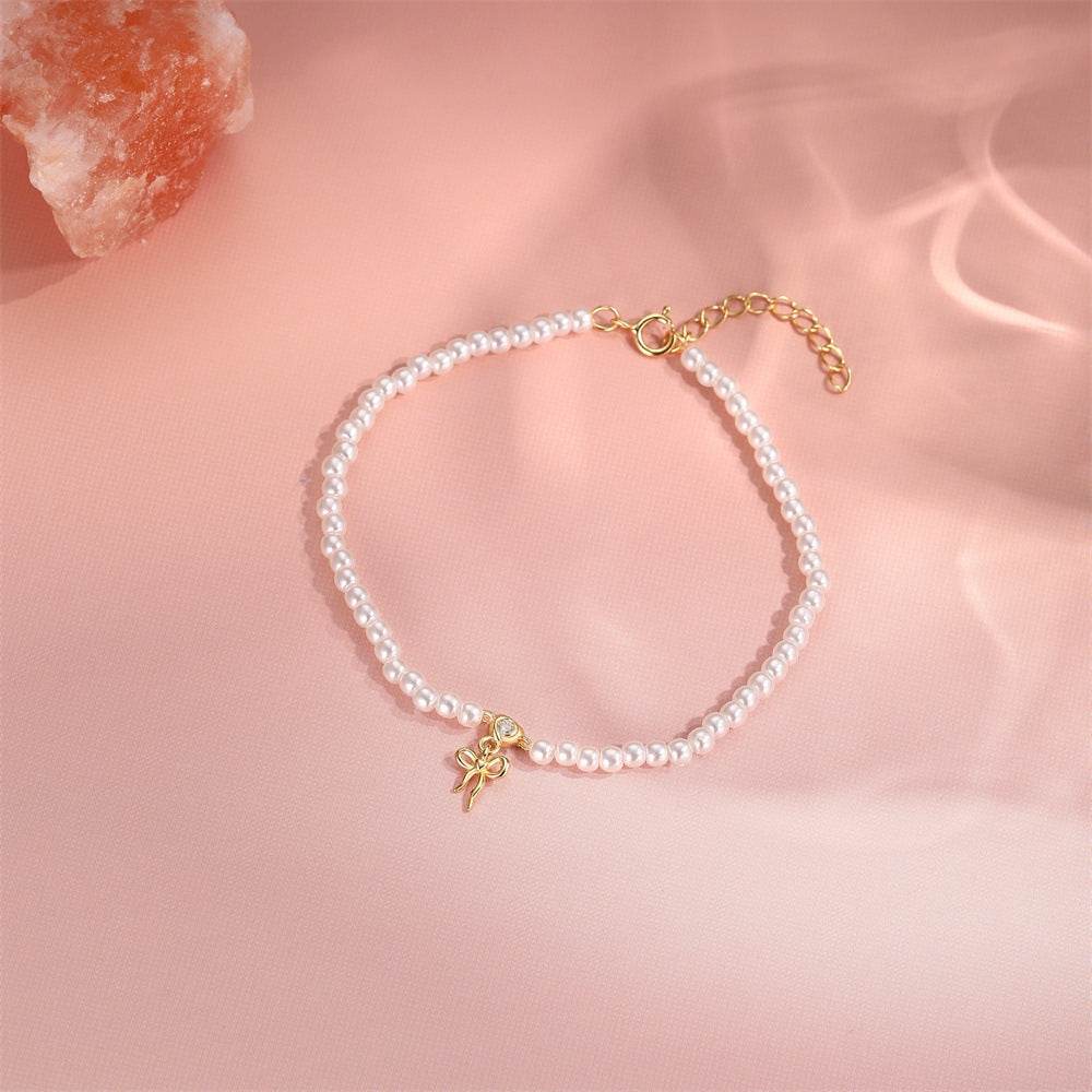 Pearl Love Rose Bow Exquisite Bracelet s925 Pure Silver - MOWTE