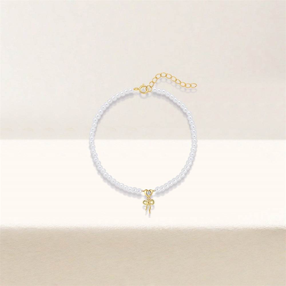 Pearl Love Rose Bow Exquisite Bracelet s925 Pure Silver - MOWTE