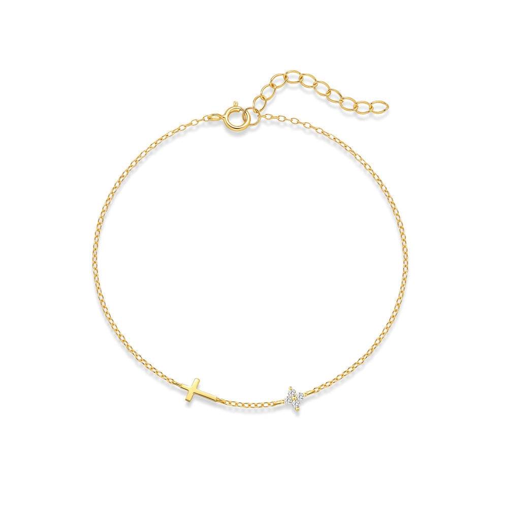 Commuting simple outfit s925 pure silver metal smooth cross zircon splicing four petal flower bracelet - MOWTE