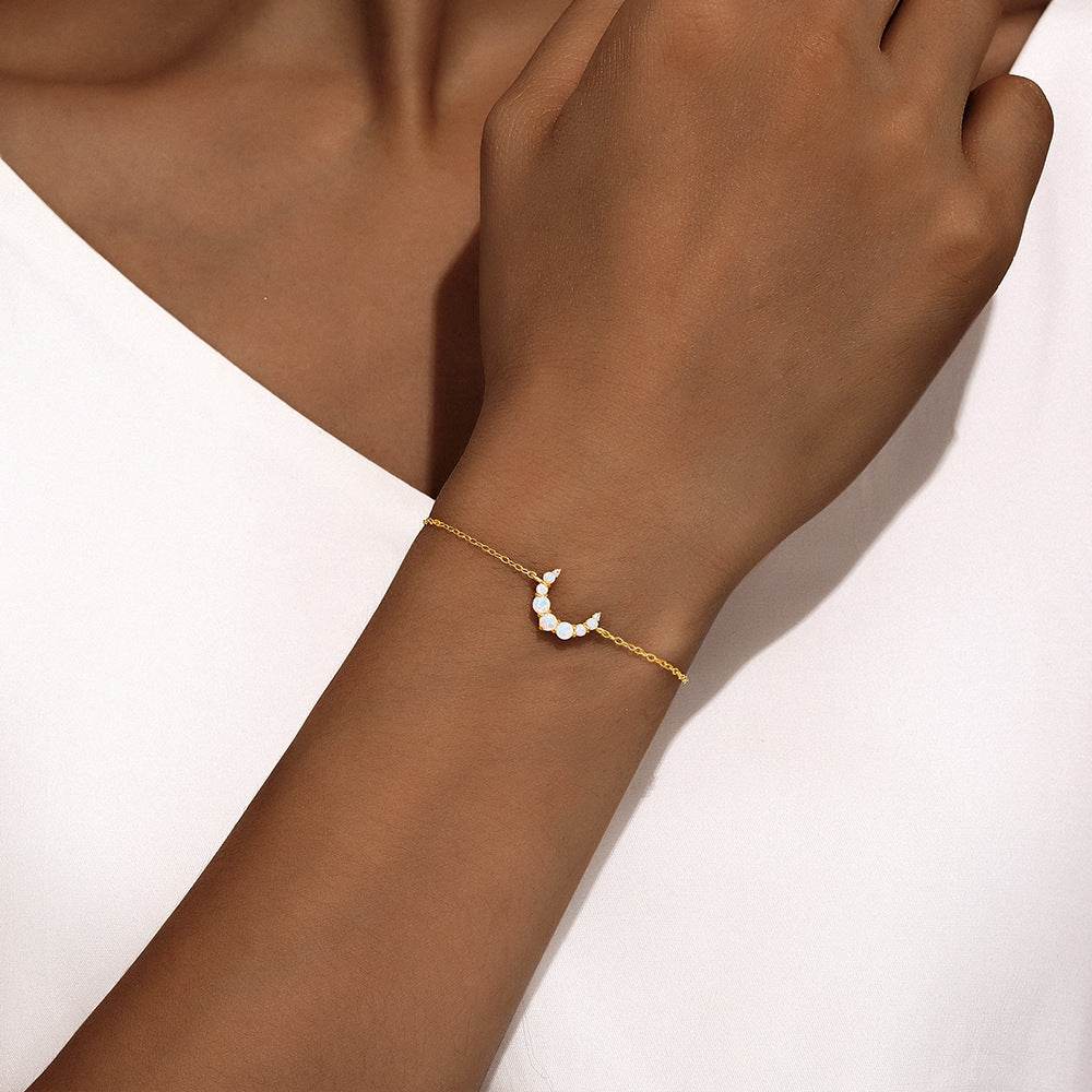 S925 pure silver moon Australian treasure light luxury micro inlaid crescent moon bracelet - MOWTE