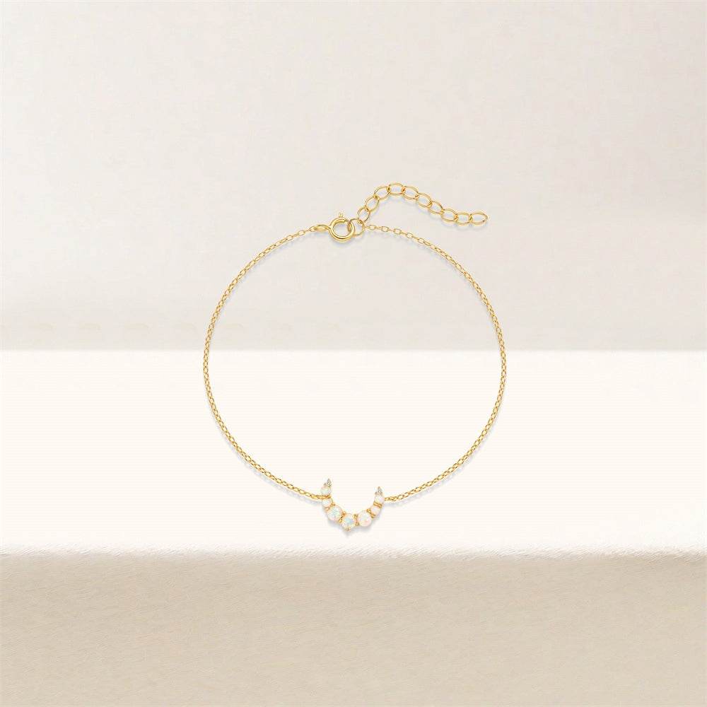 S925 pure silver moon Australian treasure light luxury micro inlaid crescent moon bracelet - MOWTE