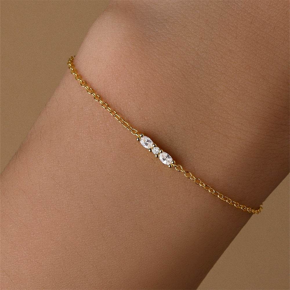 S925 pure silver splicing diamond inlaid simple commuting bracelet - MOWTE