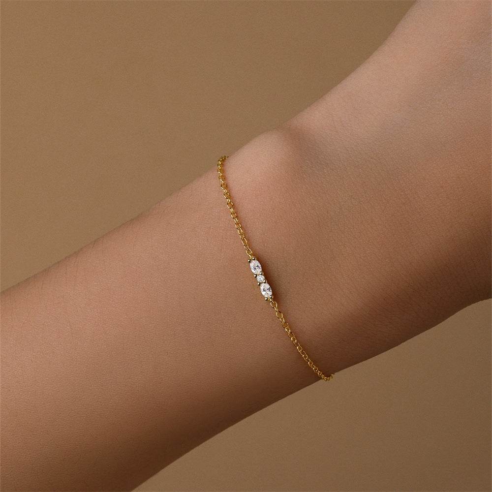 S925 pure silver splicing diamond inlaid simple commuting bracelet - MOWTE